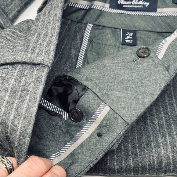 Land’s End Tollegno 3D Wool Tailored Fit Grey Striped Pants. Size 10. - Picture 6 of 13